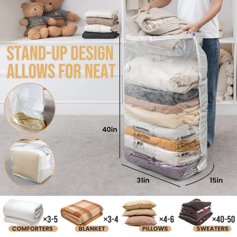 TAILI 6 Pack Vacuum Storage Bags, Jumbo Cube (31x40x15 Inch), Extra Large Vacuum Seal Bags for Clothing, Comforters, Blankets, Pillow, Bedding, Closet Organization Space Saving, Cream - Image 2